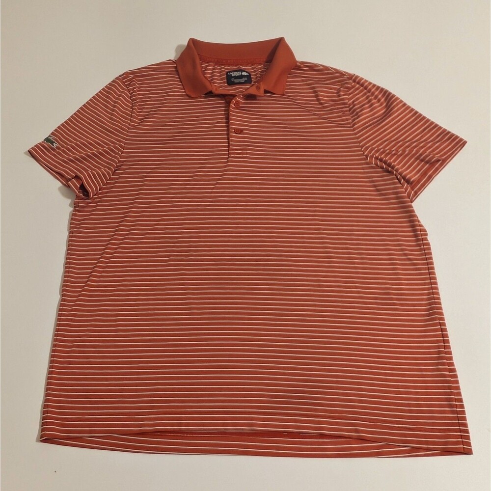 Lacoste Sport Polo Shirt Mens 7 2XL Orange Golf Preppy Casual Striped